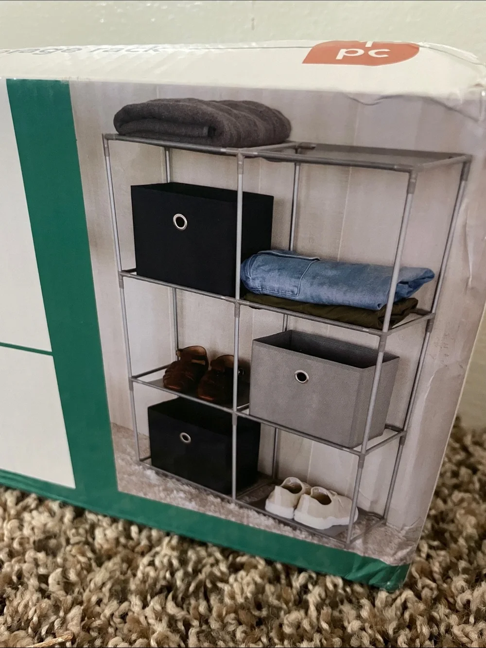 Modular Fabric Storage Bins and Metal Cube Organizer - Gray and Black 6 cubes